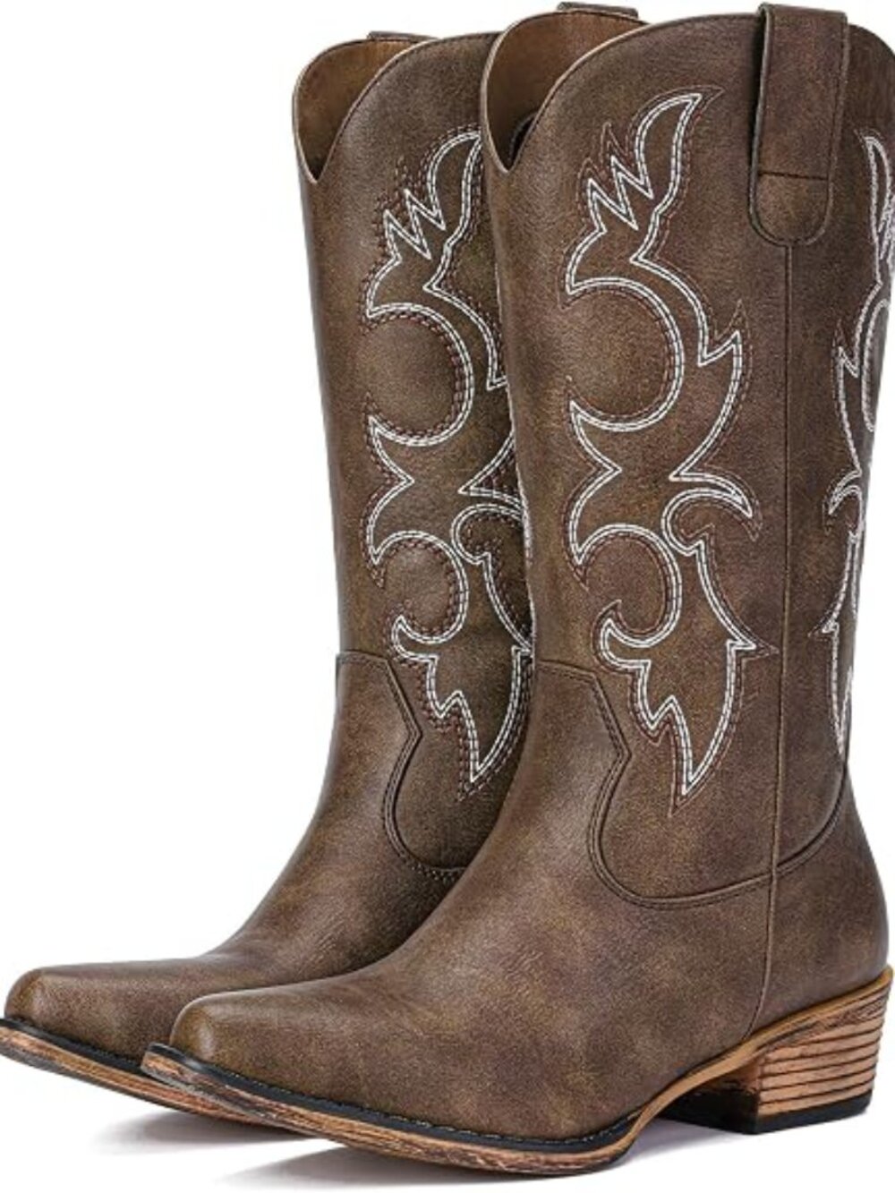 Cowboy Boots for Women - Mid Calf Cowgirl Boots Western Chunky Heel Pointed Toe